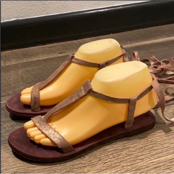 Authentic Free People leather lace up designer sandals sz 7 Euro 37 - Picture 3 of 8